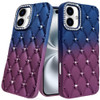 Floral Joy Diamond Crystal TPU Case for iPhone 16 - Dark Blue Burgundy