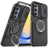 Dual Layer Magnetic Ring Case with Rotating Stand and Privacy Camera Cover for Samsung Galaxy A16 5G - Black