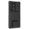 Military Grade Camera Privacy Cover Hybrid Case with Kickstand for Samsung Galaxy S25 Ultra - Black