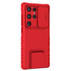 Military Grade Camera Privacy Cover Hybrid Case with Kickstand for Samsung Galaxy S25 Ultra - Red