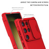 Military Grade Camera Privacy Cover Hybrid Case with Kickstand for Samsung Galaxy S25 Ultra - Red