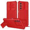 Military Grade Camera Privacy Cover Hybrid Case with Kickstand for Samsung Galaxy S25 - Red