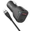 20W USB-C PD Power Delivery + 18W USB-A Quick Charge 3.0 Car Charger + USB-C Cable - Black