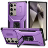 Combat Tough Series Ring Holder Case with Camera Lens Cover for Samsung Galaxy S25 Ultra - Purple