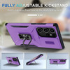 Combat Tough Series Ring Holder Case with Camera Lens Cover for Samsung Galaxy S25 Ultra - Purple
