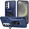 Combat Tough Series Ring Holder Case with Camera Lens Cover for Samsung Galaxy S25 - Blue