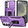 Combat Tough Series Ring Holder Case with Camera Lens Cover for Samsung Galaxy S25 - Purple