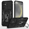 Military Grade Ring Holder Case with Camera Lens Cover for Samsung Galaxy S25 Plus - Black