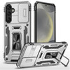 Military Grade Ring Holder Case with Camera Lens Cover for Samsung Galaxy S25 - Silver