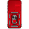 Military Grade Hybrid Case with Ring Grip and Camera Lens Protector for Samsung Galaxy S25 - Red