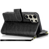 Leather Wallet Case with Zipper Pocket for Samsung Galaxy S25 Ultra - Black