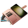 Leather Wallet Case with Zipper Pocket for Samsung Galaxy S25 Ultra - Rose Gold