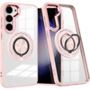 Tough Shield Crystal Case with MagSafe Magnetic Ring Holder for Samsung Galaxy S25 Plus - Pink