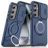 Dual Layer MagSafe Case with Rotating Stand and Privacy Camera Cover for Samsung Galaxy S25 Plus - Blue