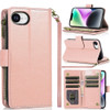 Leather Wallet Case with Zipper Pocket for iPhone 16e - Rose Gold