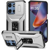 Combat Tough Series Ring Holder Case with Camera Lens Cover for Motorola Moto G 2025 - Silver