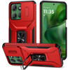 Combat Tough Series Ring Holder Case with Camera Lens Cover for Motorola Moto G Power 2025 - Red