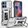 Military Grade Ring Holder Case with Camera Lens Cover for Motorola Moto G 2025 - Silver