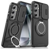 Dual Layer Magnetic Ring Case with Rotating Stand and Privacy Camera Cover for Samsung Galaxy A36 5G - Black