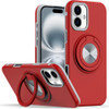Circular Series Hybrid Case with Rotating Ring Stand for iPhone 16 - Red
