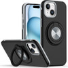 Circular Series Hybrid Case with Rotating Ring Stand for iPhone 15 - Black