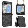 Mandala Flower Leather Protective Cover with Strap for Samsung Galaxy Z Flip 6 - Black