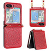 Mandala Flower Leather Protective Cover with Strap for Samsung Galaxy Z Flip 6 - Red