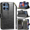 Leather Wallet Case with Zipper Pocket for Motorola Moto G 2025 - Black