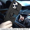 Military Grade MagSafe Case with Ring Holder Kickstand and Privacy Camera Lens Cover for iPhone 16 Pro Max - Black