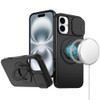 Military Grade MagSafe Case with Ring Holder Kickstand and Privacy Camera Lens Cover for iPhone 16 - Black