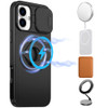 Military Grade MagSafe Case with Ring Holder Kickstand and Privacy Camera Lens Cover for iPhone 16 - Black