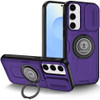 Optics Armor Hybrid Case with Rotating Ring Stand and Privacy Camera Lens Cover for Samsung Galaxy S25 - Purple