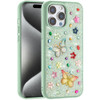 Butterfly Ornaments Diamond Hybrid Case for iPhone 15 Pro Max - Teal
