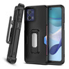 Military Grade Ultra Rugged Hybrid Kickstand Case with Card Slot and Belt Clip Holster for Motorola Moto G Stylus 2025 - Black