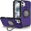 Optics Armor Hybrid Case with Rotating Ring Stand and Privacy Camera Lens Cover for iPhone 16 Plus - Purple