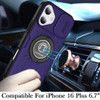 Optics Armor Hybrid Case with Rotating Ring Stand and Privacy Camera Lens Cover for iPhone 16 Plus - Purple