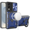 Superior Series Hybrid Case with MagSafe Magnetic Ring Stand and Camera Lens Cover for Samsung Galaxy S25 Edge - Blue