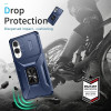 Combat Tough Series Ring Holder Case with Camera Lens Cover for Samsung Galaxy S25 Edge - Blue