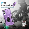 Combat Tough Series Ring Holder Case with Camera Lens Cover for Samsung Galaxy S25 Edge - Purple