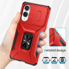 Combat Tough Series Ring Holder Case with Camera Lens Cover for Samsung Galaxy S25 Edge - Red