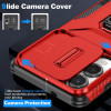Combat Tough Series Ring Holder Case with Camera Lens Cover for Samsung Galaxy S25 Edge - Red