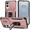 Combat Tough Series Ring Holder Case with Camera Lens Cover for Samsung Galaxy S25 Edge - Rose Gold