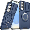 Dual Layer MagSafe Case with Rotating Stand and Privacy Camera Cover for Samsung Galaxy S25 Edge - Blue