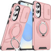 Dual Layer MagSafe Case with Rotating Stand and Privacy Camera Cover for Samsung Galaxy S25 Edge - Pink