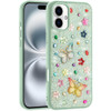 Butterfly Ornaments Diamond Hybrid Case for iPhone 16 - Teal