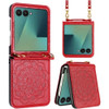 Mandala Flower Leather Protective Cover with Strap for Samsung Galaxy Z Flip 7 - Red