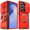 Dual Layer Magnetic Ring Case with Rotating Stand and Privacy Camera Cover for Samsung Galaxy Z Fold 7 - Red