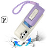 Military Grade All-In-One Hybrid Case with Card Pocket, Kickstand and Hand Strap for Samsung Galaxy A36 5G - Beige Purple
