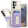 Military Grade All-In-One Hybrid Case with Card Pocket, Kickstand and Hand Strap for Samsung Galaxy S25 Ultra - Beige Purple