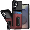 Military Grade All-In-One Hybrid Case with Card Pocket, Kickstand and Hand Strap for Samsung Galaxy S25 Ultra - Black Red